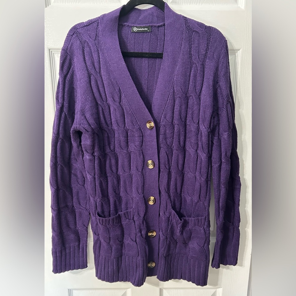 Pretty Garden Chunky Knit V-Neck Sweater Size Large